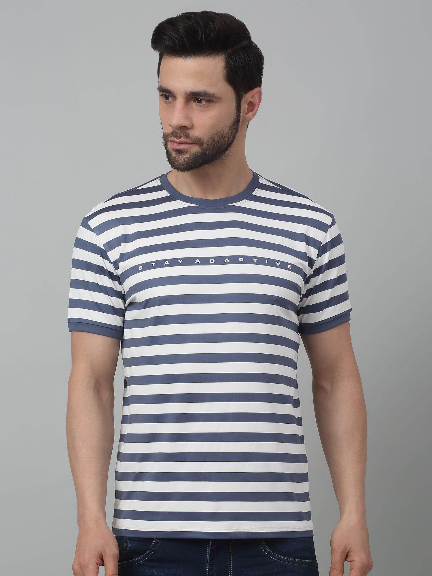 men white striped round neck half sleeves t-shirt
