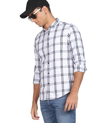 men white tartan check pure cotton casual shirt