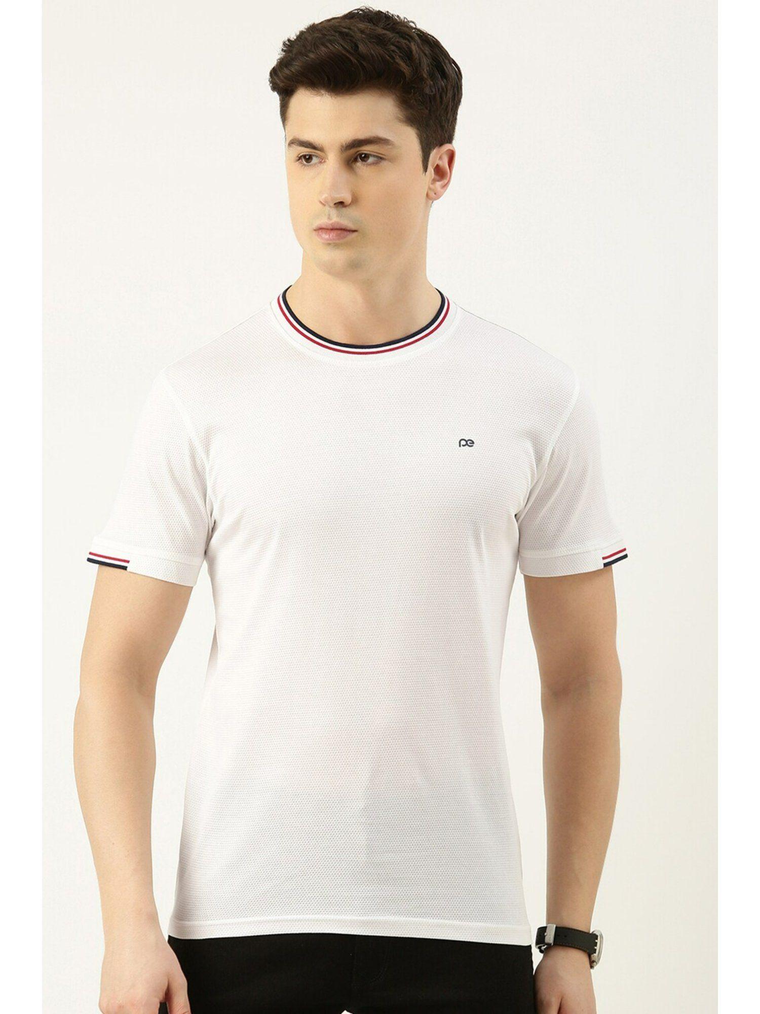 men white textured crew neck t-shirts