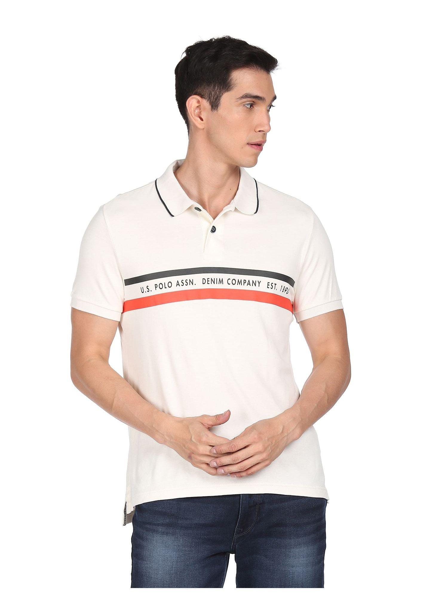 men white tipped collar brand print polo t-shirt