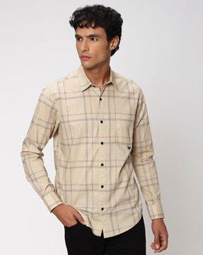 men windowpane check slim fit shirt