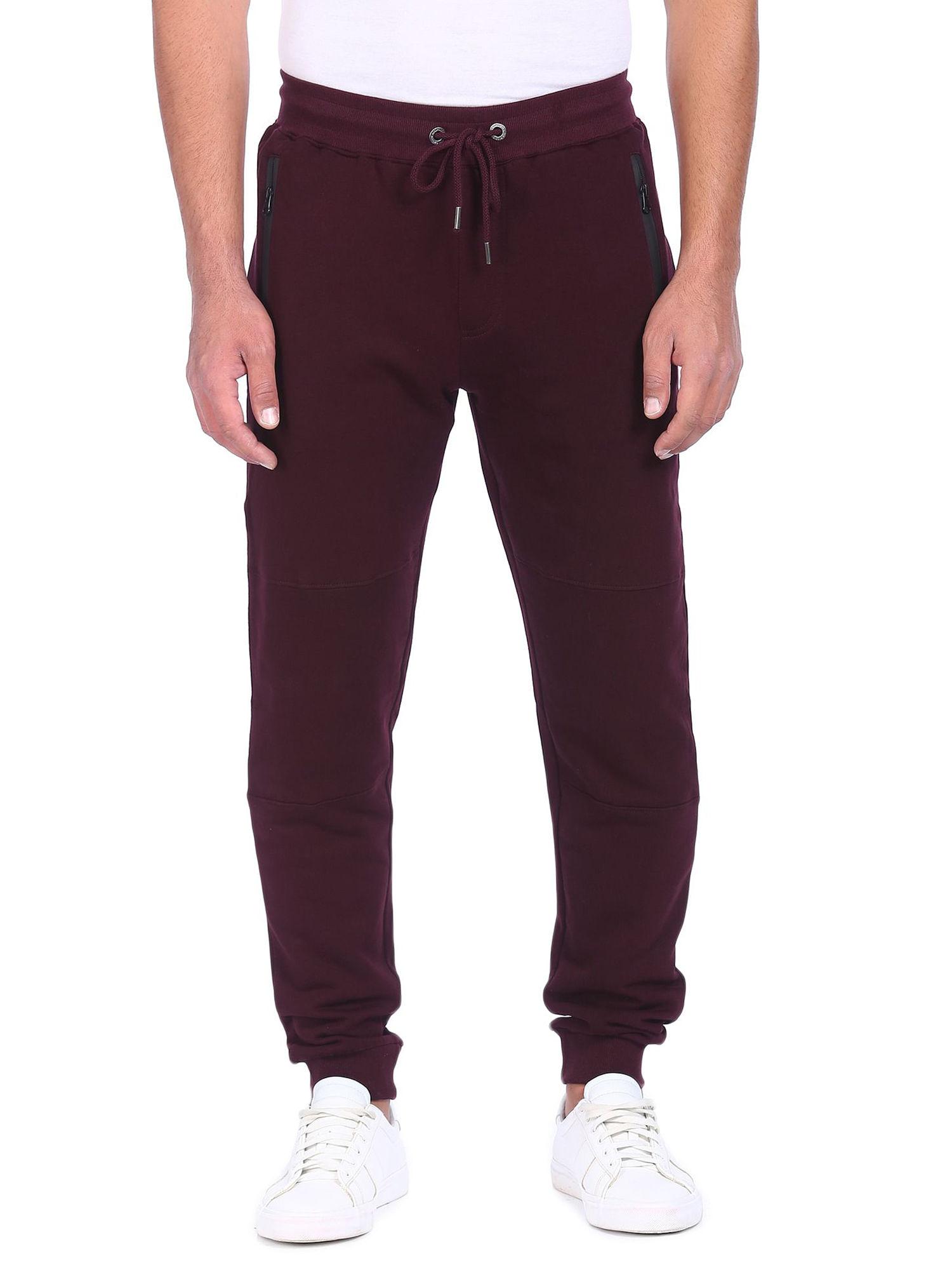 men wine elasticized drawstring waist solid joggers