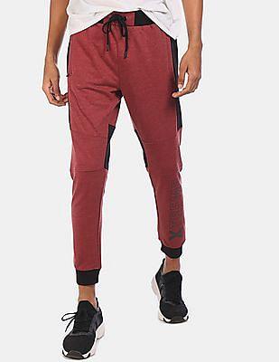 men wine elasticized waist colour blocked joggers