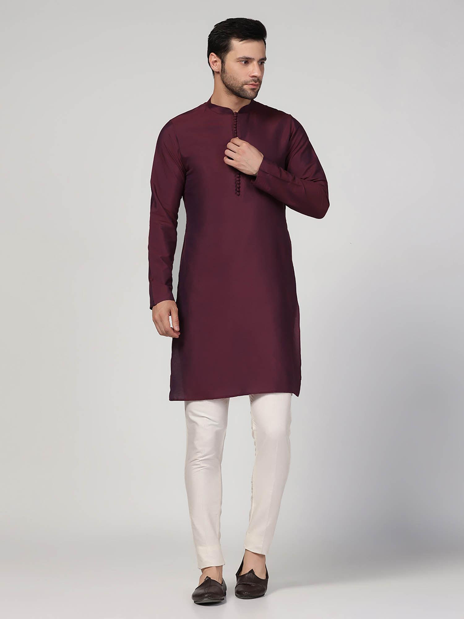 men wine kurta with trouser (set of 2)