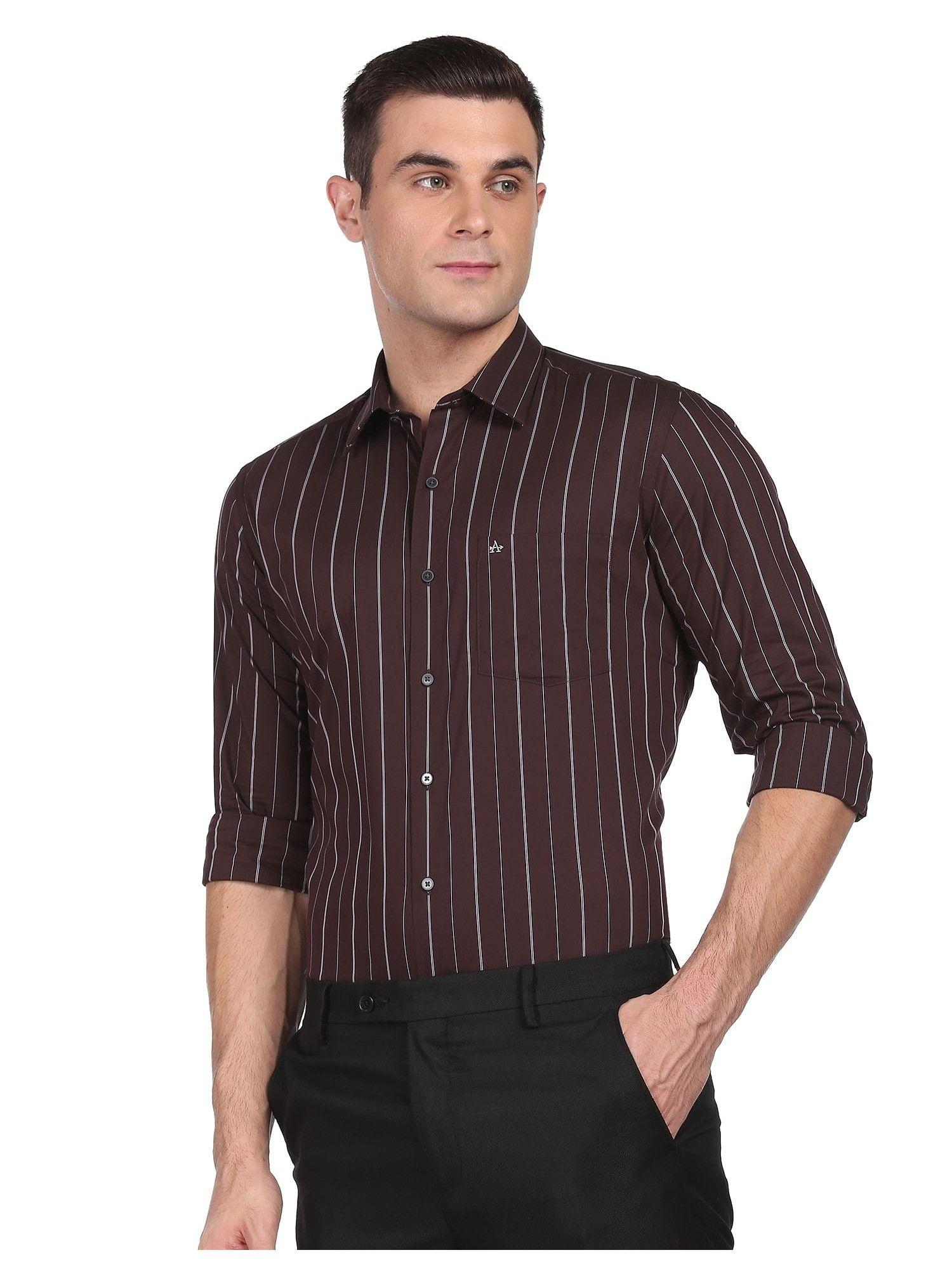 men wine manhattan slim fit striped formal shirt
