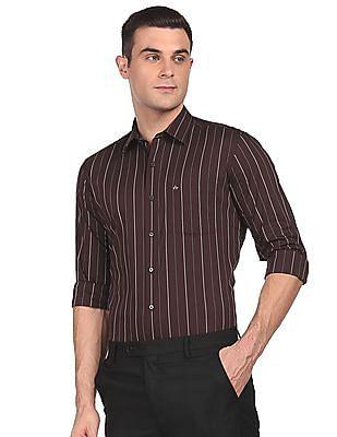 men wine manhattan slim fit striped formal shirt