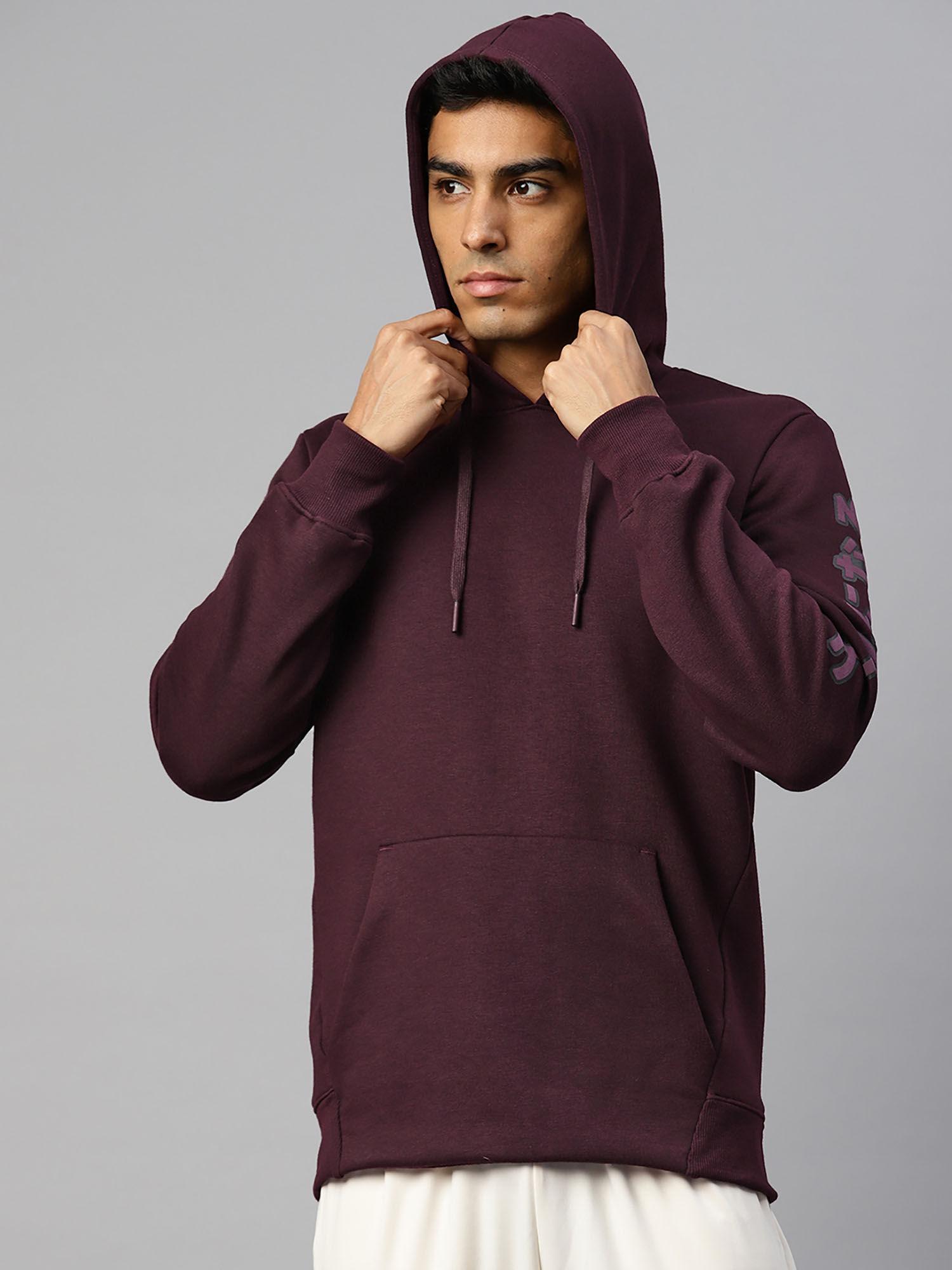 men wine printed cotton regular fit sweatshirt