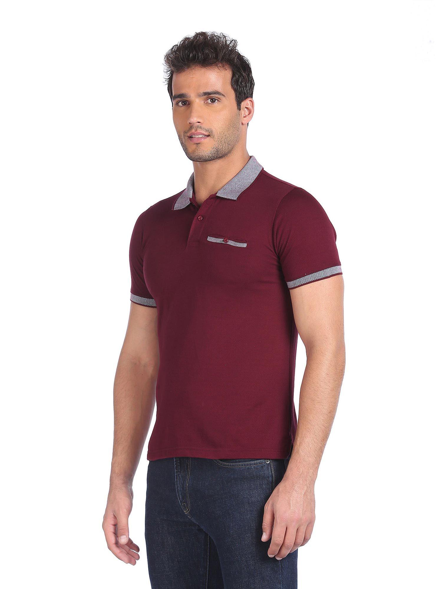 men wine short sleeve solid polo t-shirt