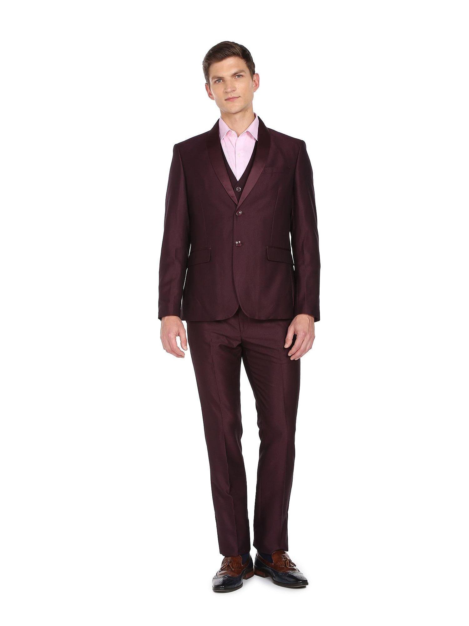men wine solid tailored fit (set of 3)
