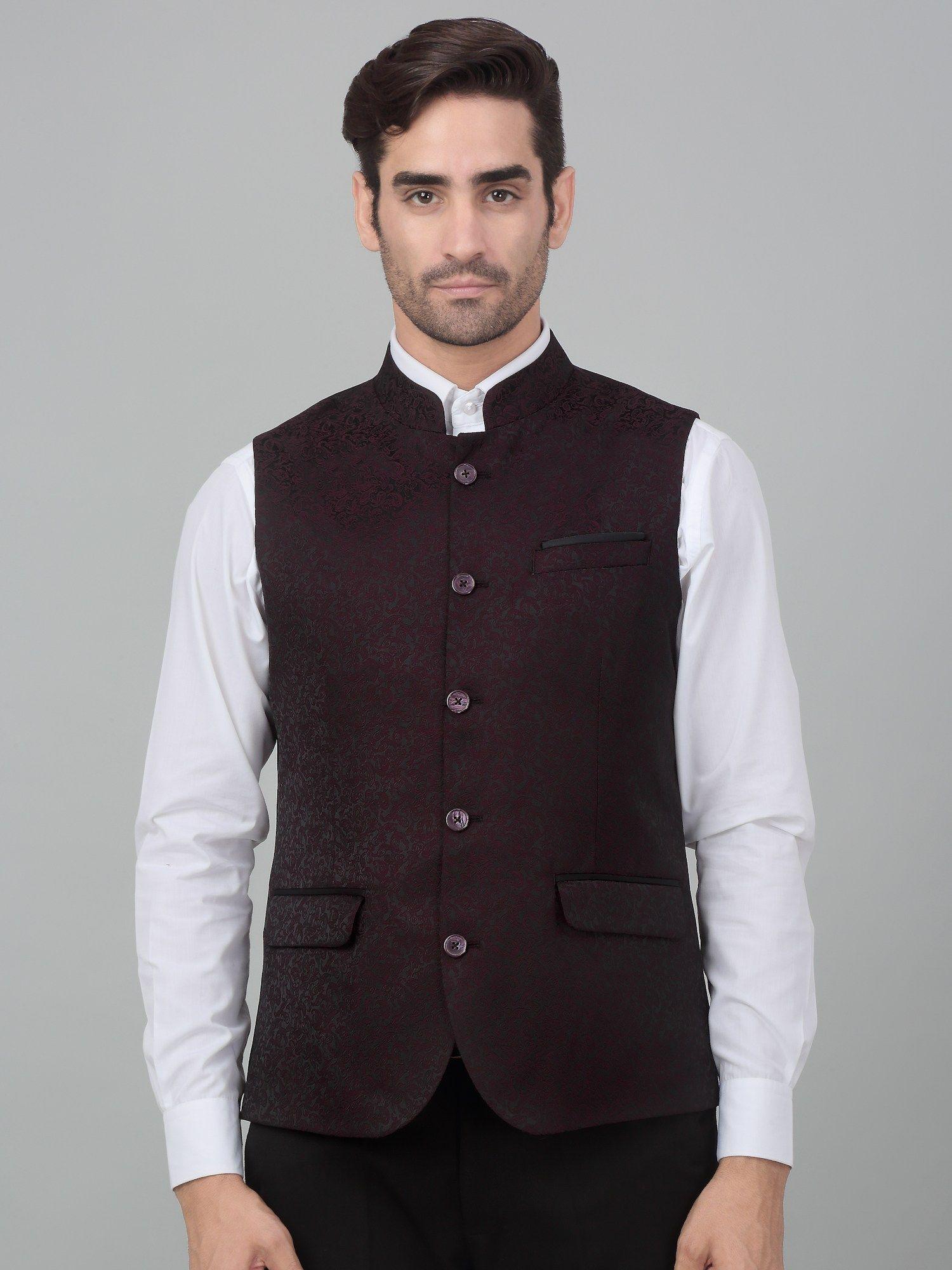 men wine woven party wear waistcoat