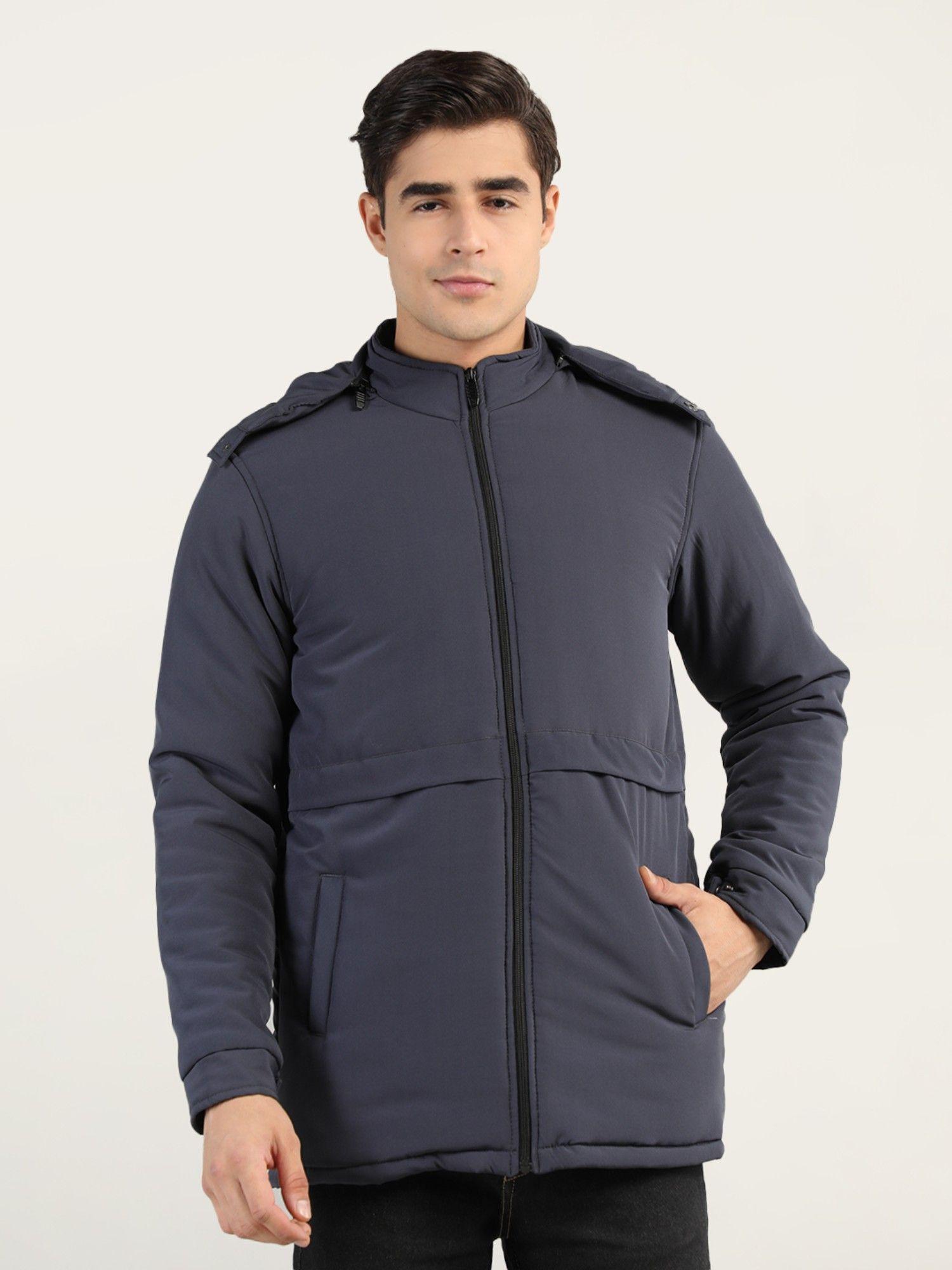 men winter quilted grey jacket