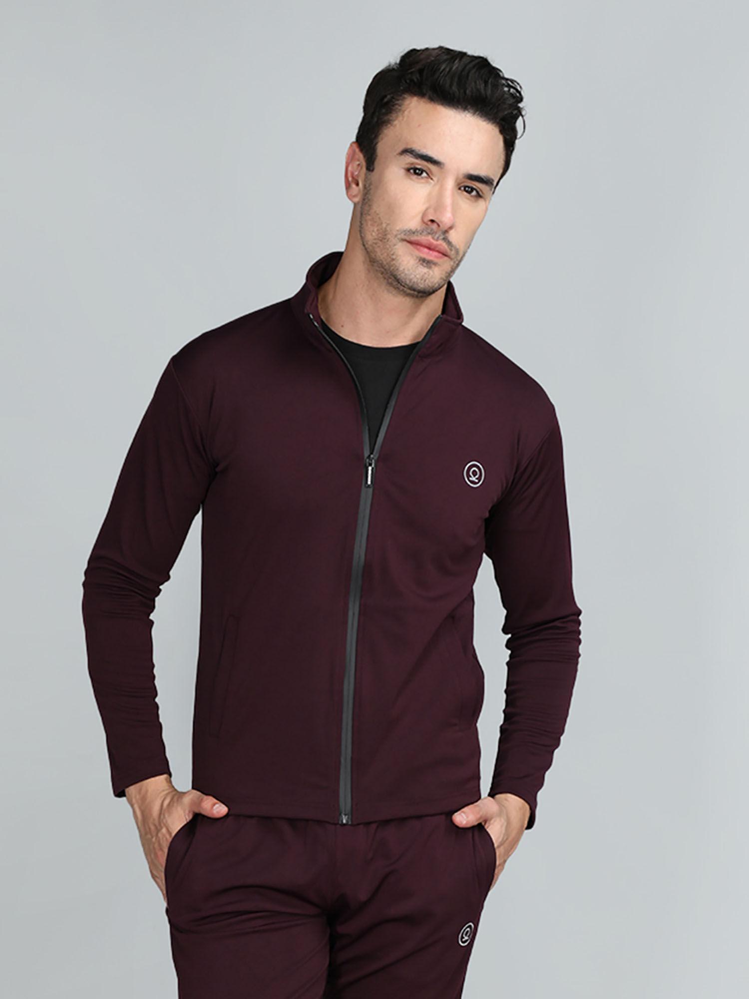 men winter sports gym track zipper stylish wine jacket