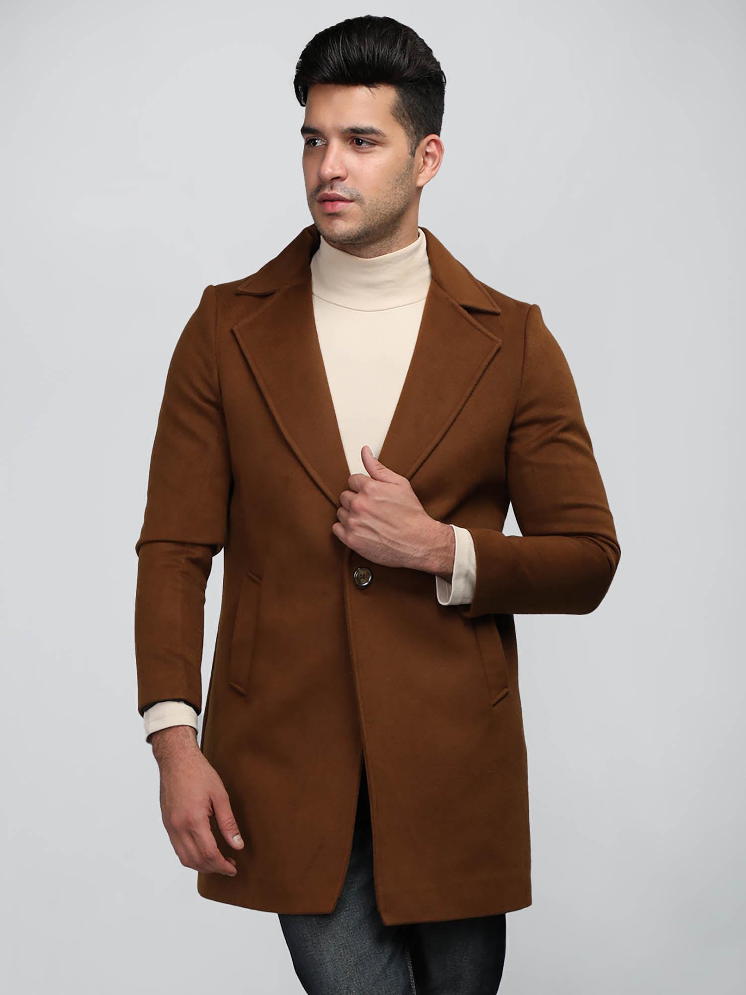 men winter wear long coat brown