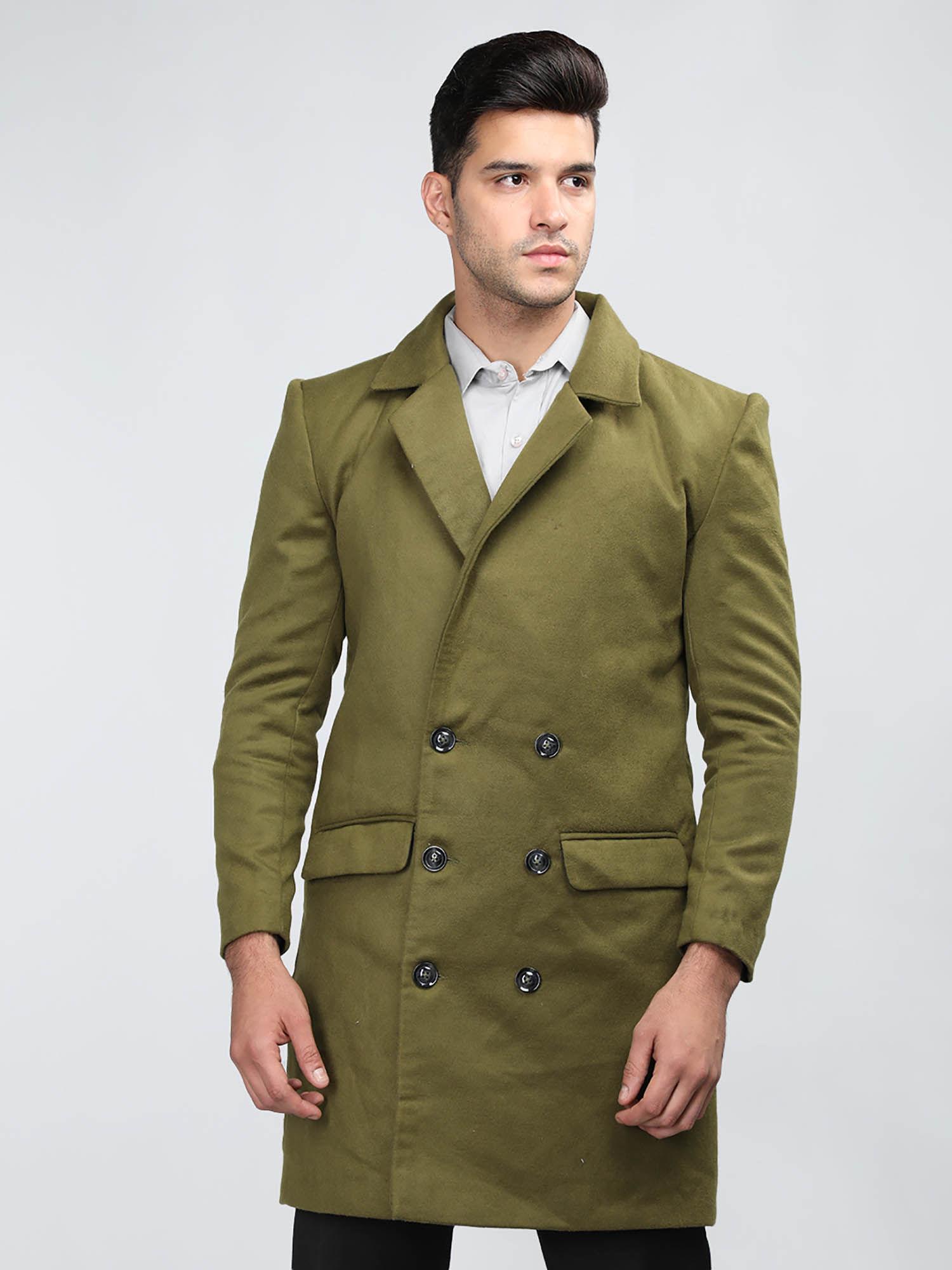 men winter wear long coat olive green