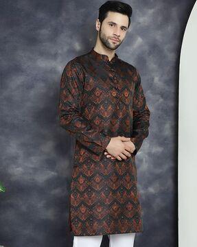 men woven regular fit long kurta