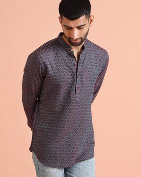 men woven regular fit short kurta