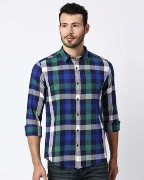 men yarn-dyed checked regular fit shirt