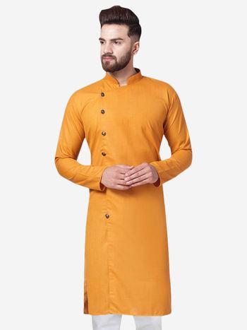 men yellow & white solid kurtas