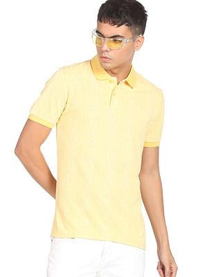 men yellow all over geometric print cotton polo shirt