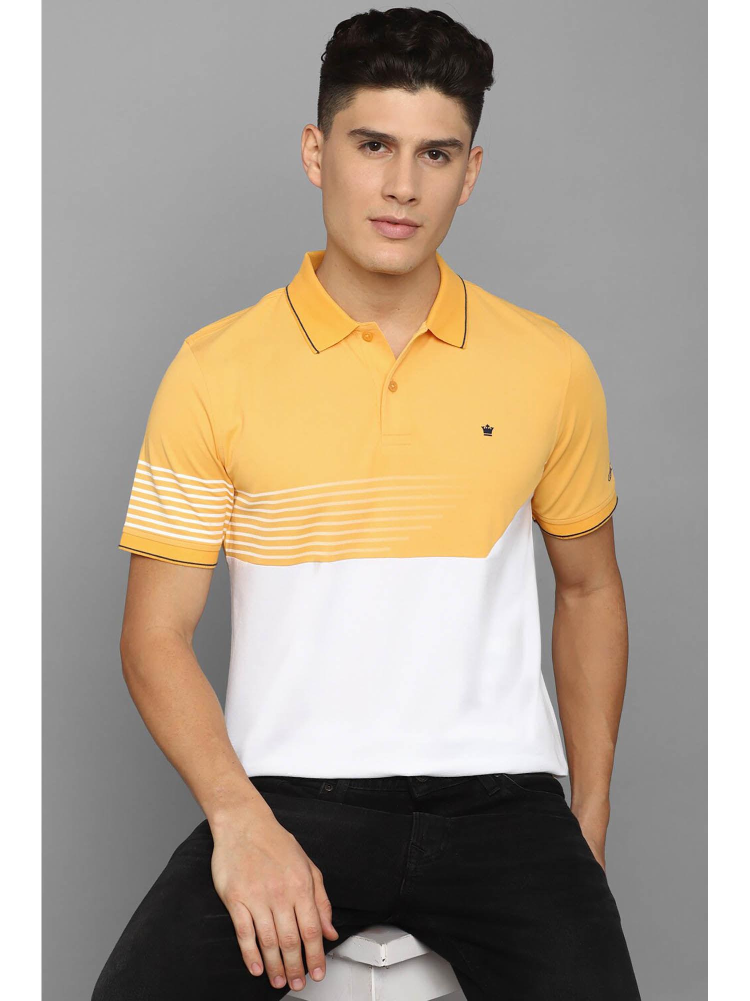men yellow colorblock collar neck polo t-shirt