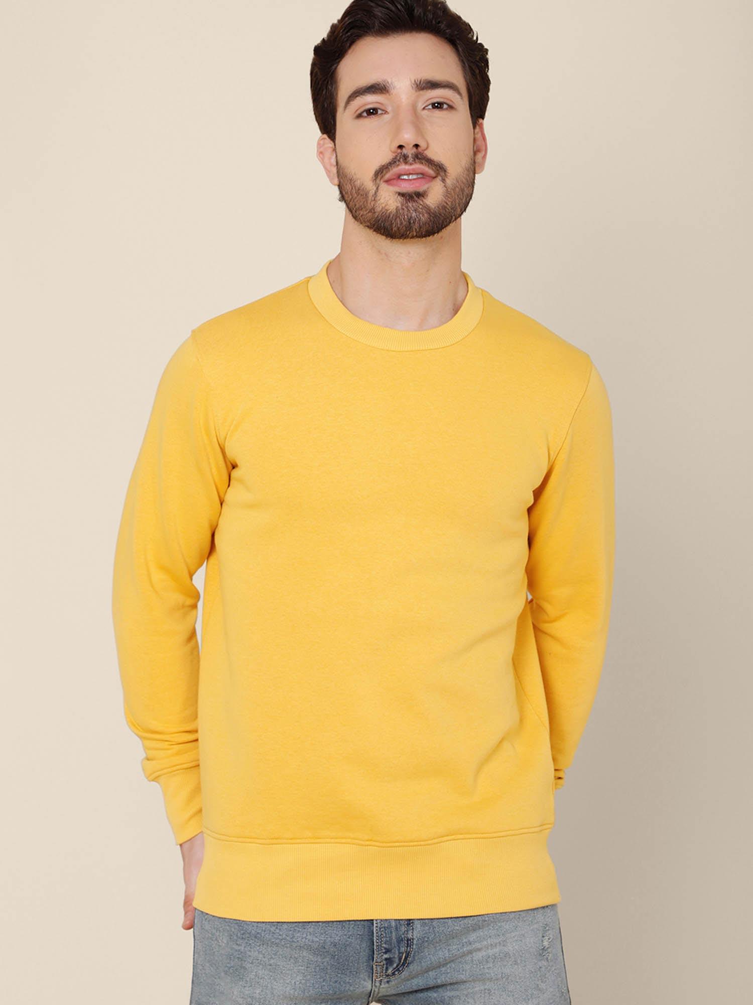 men yellow coloured solid pullover sweatshirt