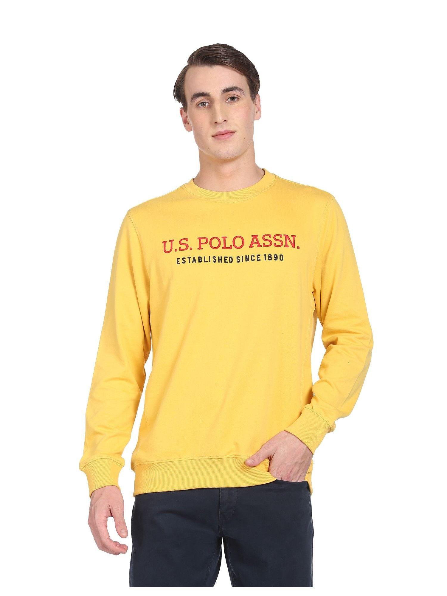 men yellow contrast crew neck sweatshirt