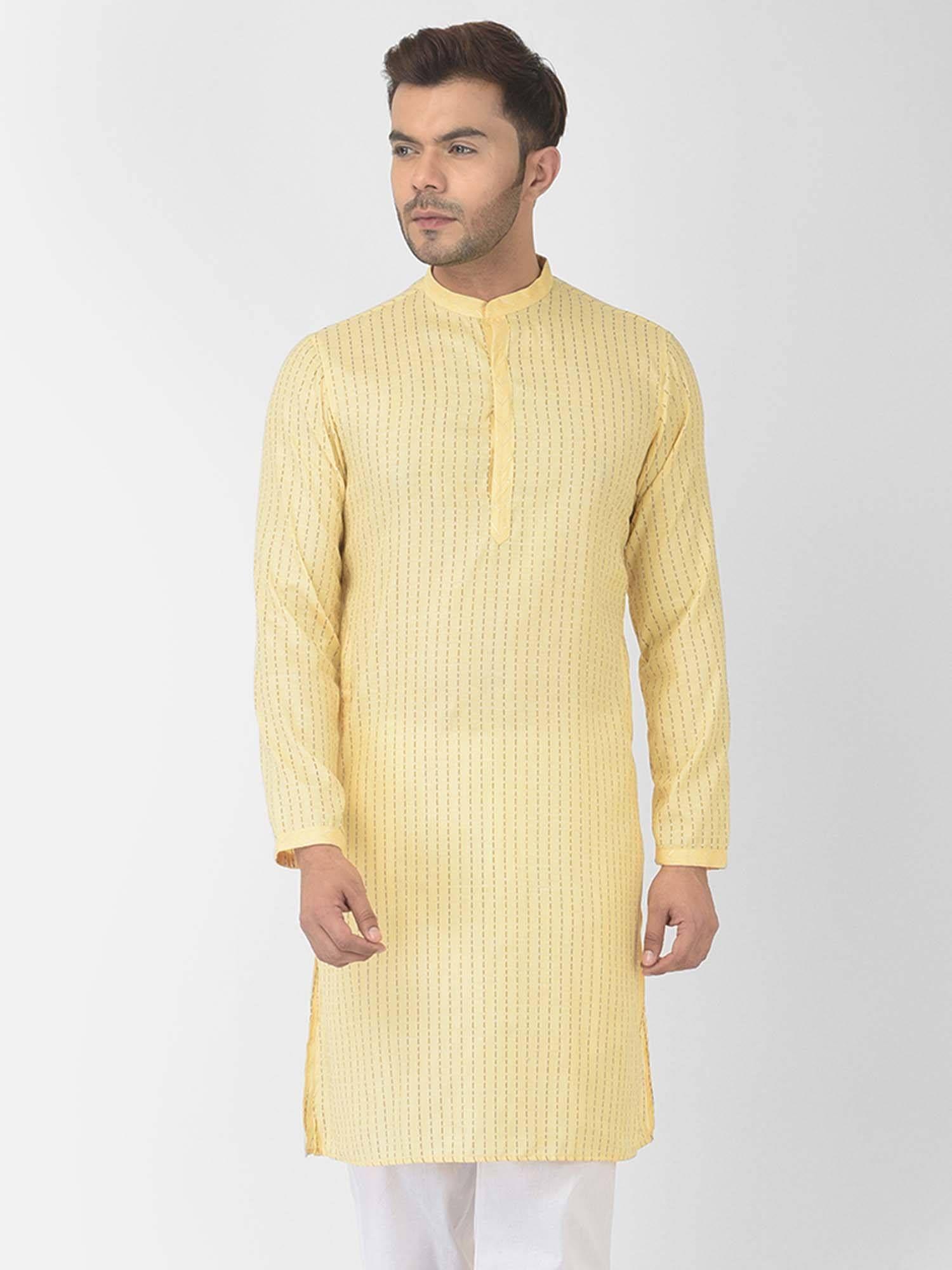 men yellow cotton kurta