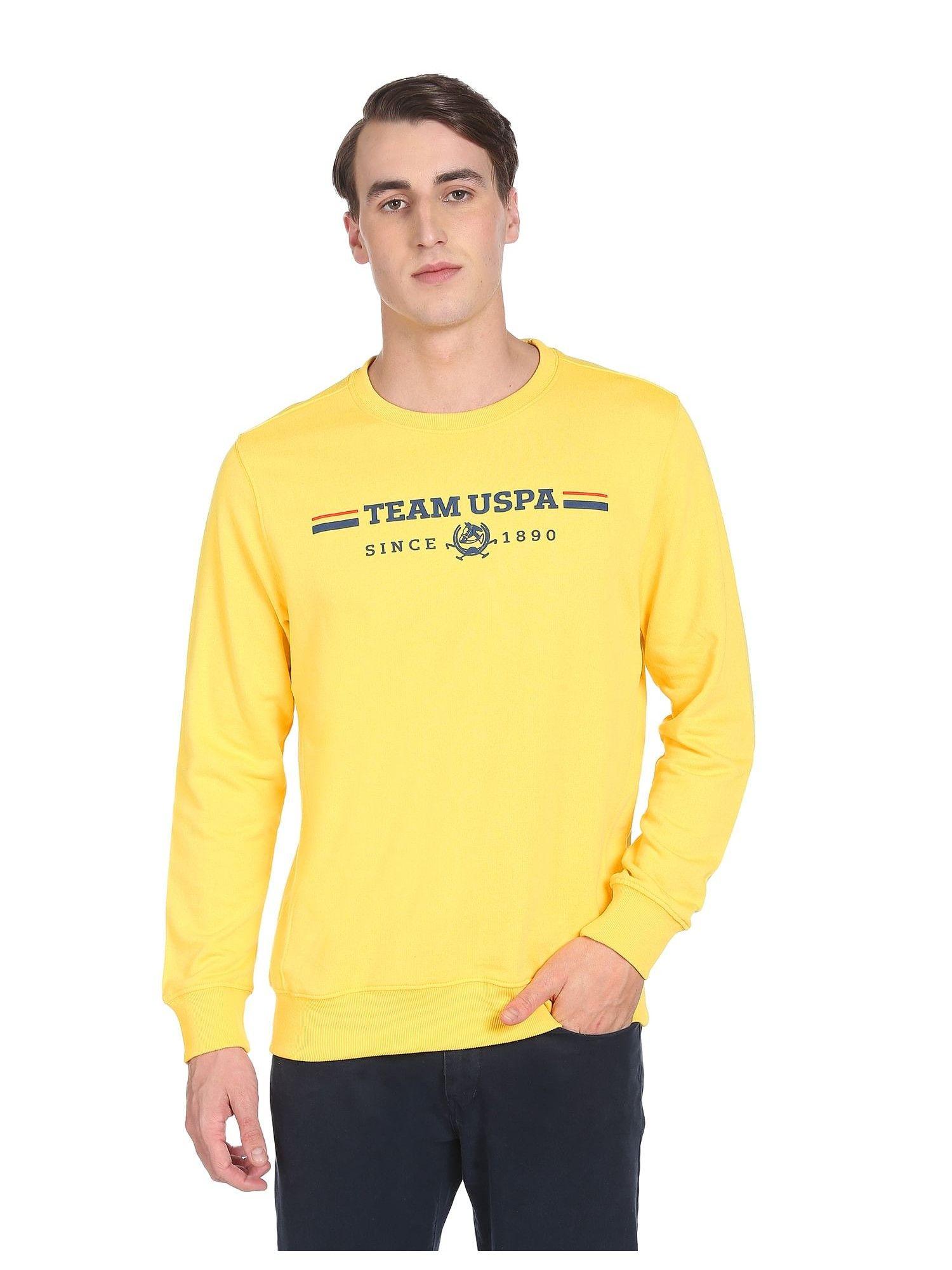 men yellow crew neck brand print sweatshirt
