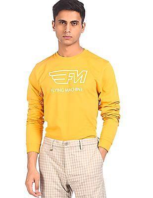 men yellow crew neck brand print t-shirt