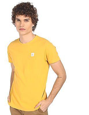 men yellow crew neck solid t-shirt