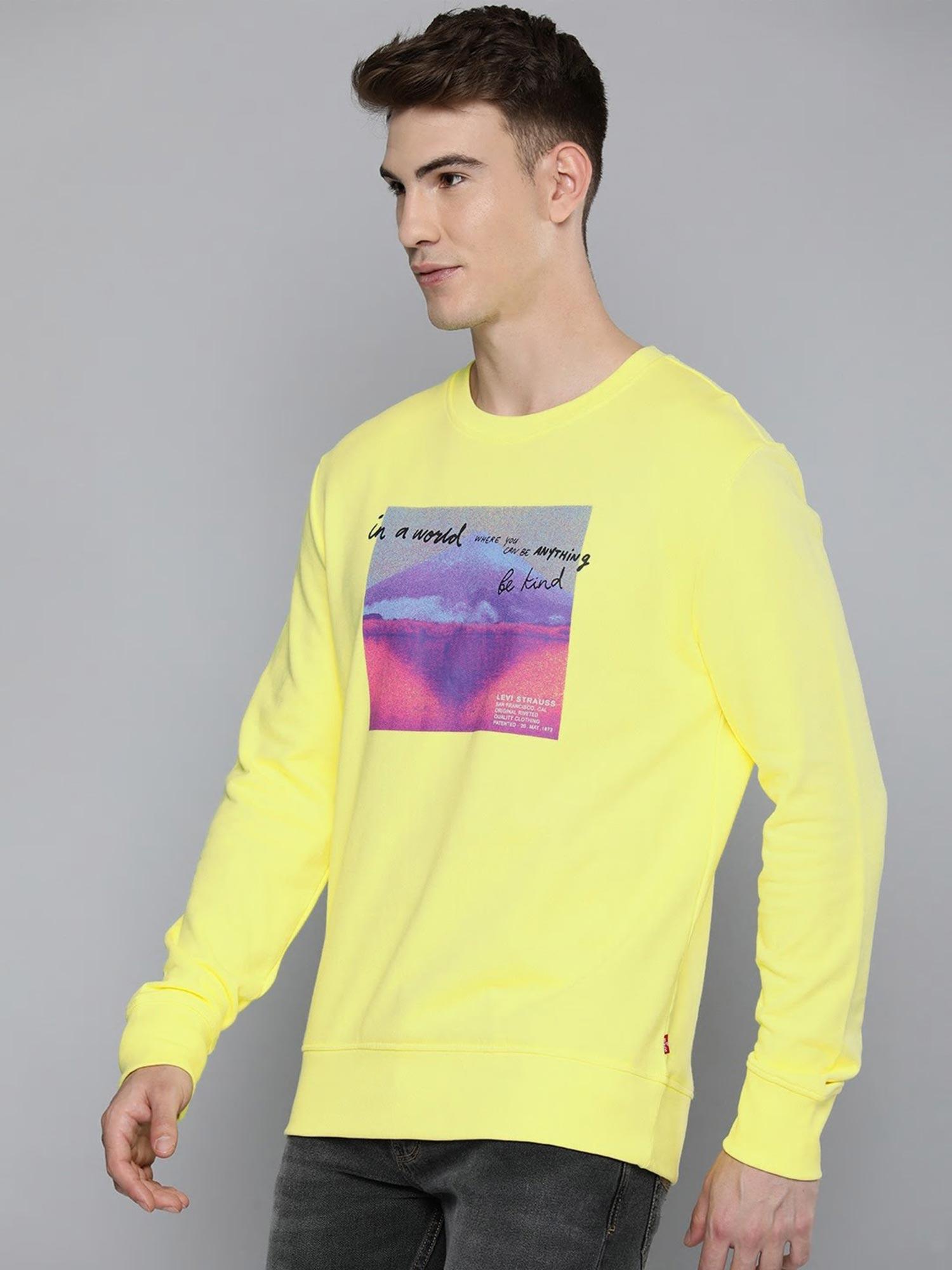 men yellow crew neck sweatshirt