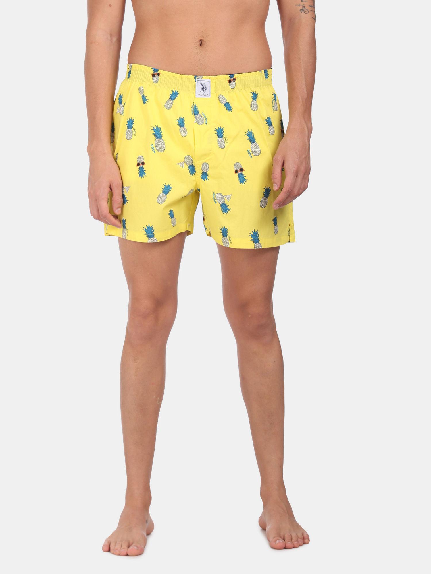 men yellow elasticized waist printed boxer shorts