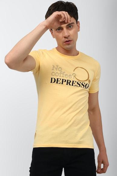 men yellow graphic print crew neck graphic t-shirts