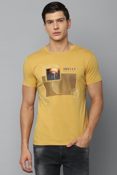 men yellow graphic print crew neck t-shirt