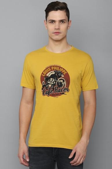 men yellow graphic print crew neck t-shirt