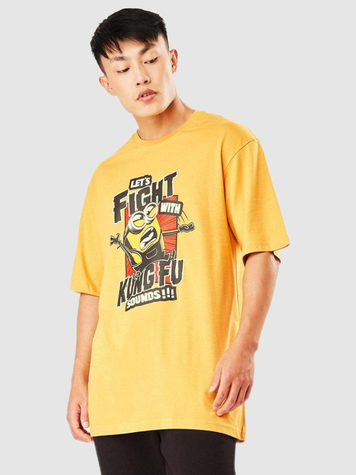 men yellow graphic printed boxy fit t-shirt