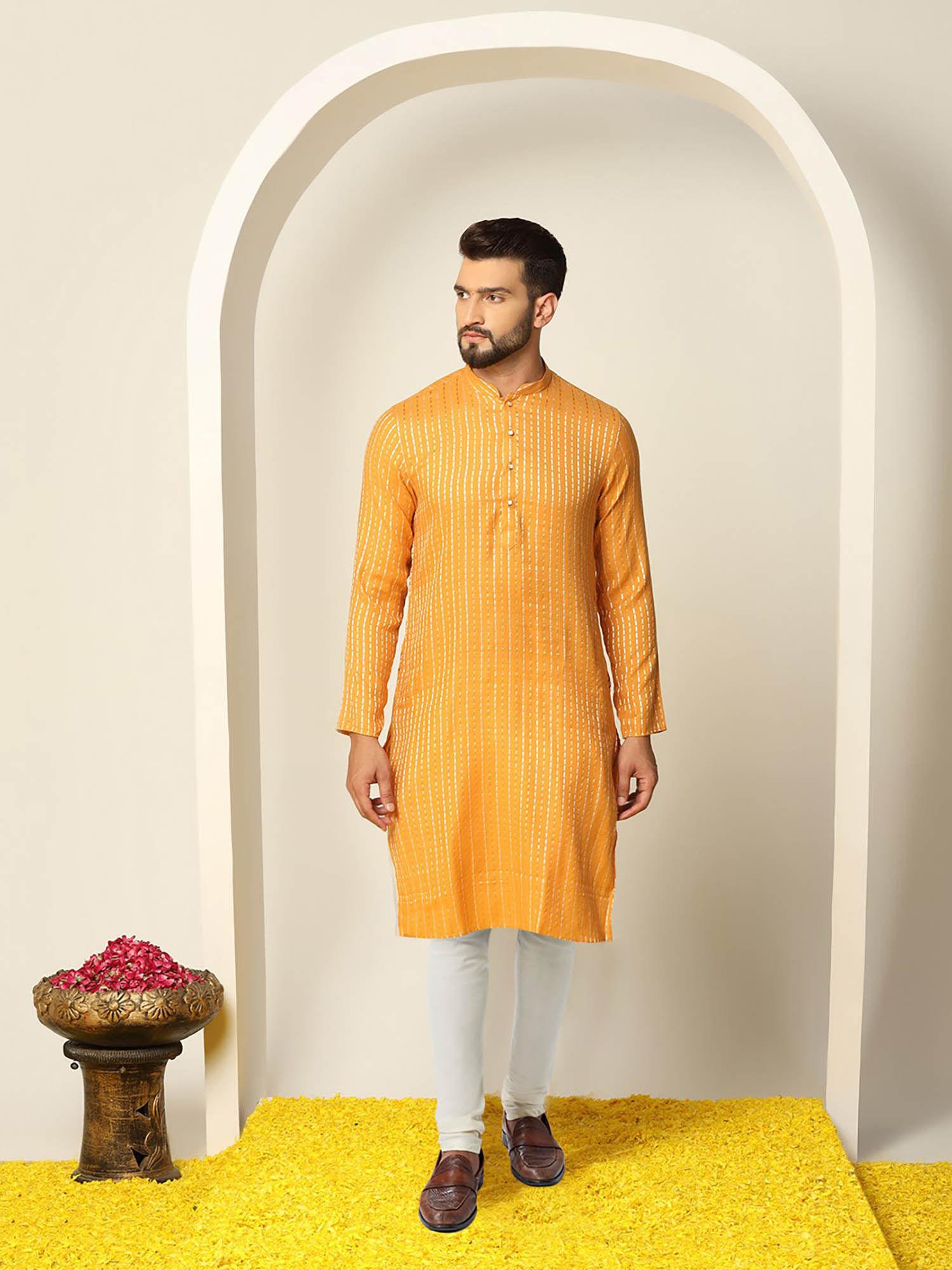 men yellow kurta churidar (set of 2)