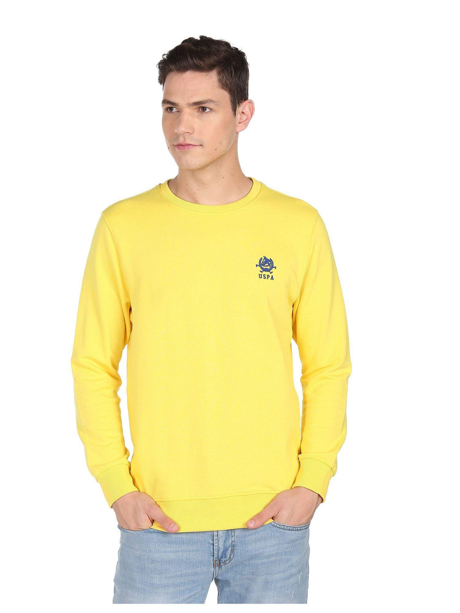 men yellow logo embroidered crew neck sweatshirt