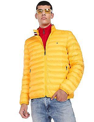 men yellow packable recycled quilted jacket