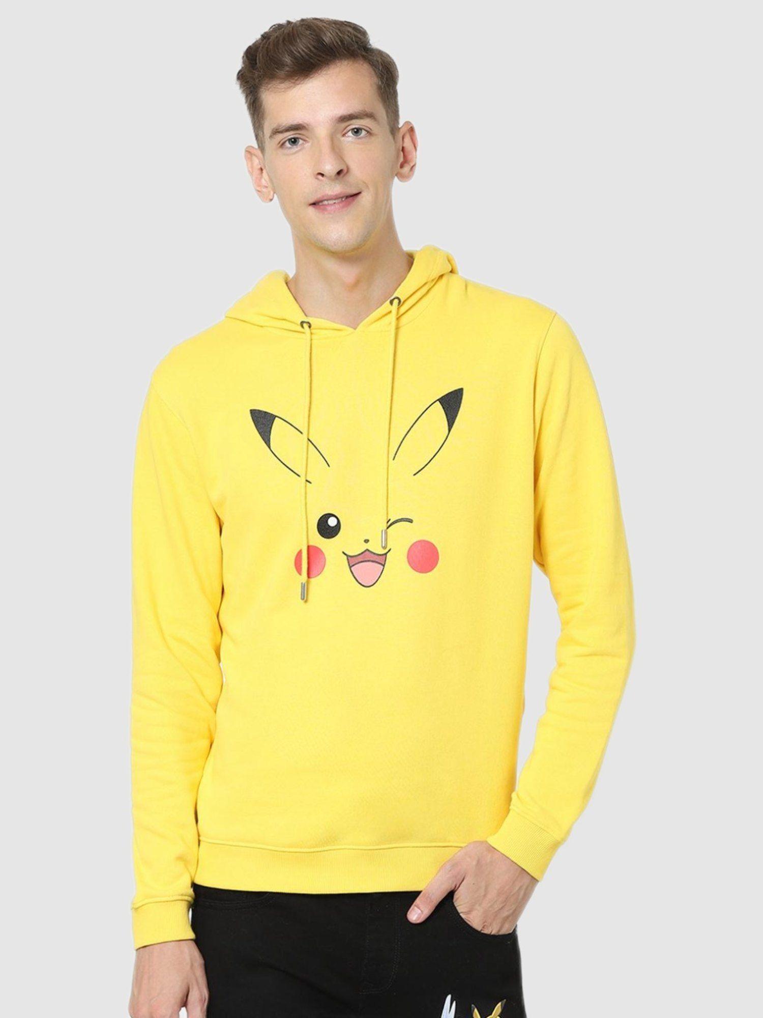 men yellow pokemon print hoodies
