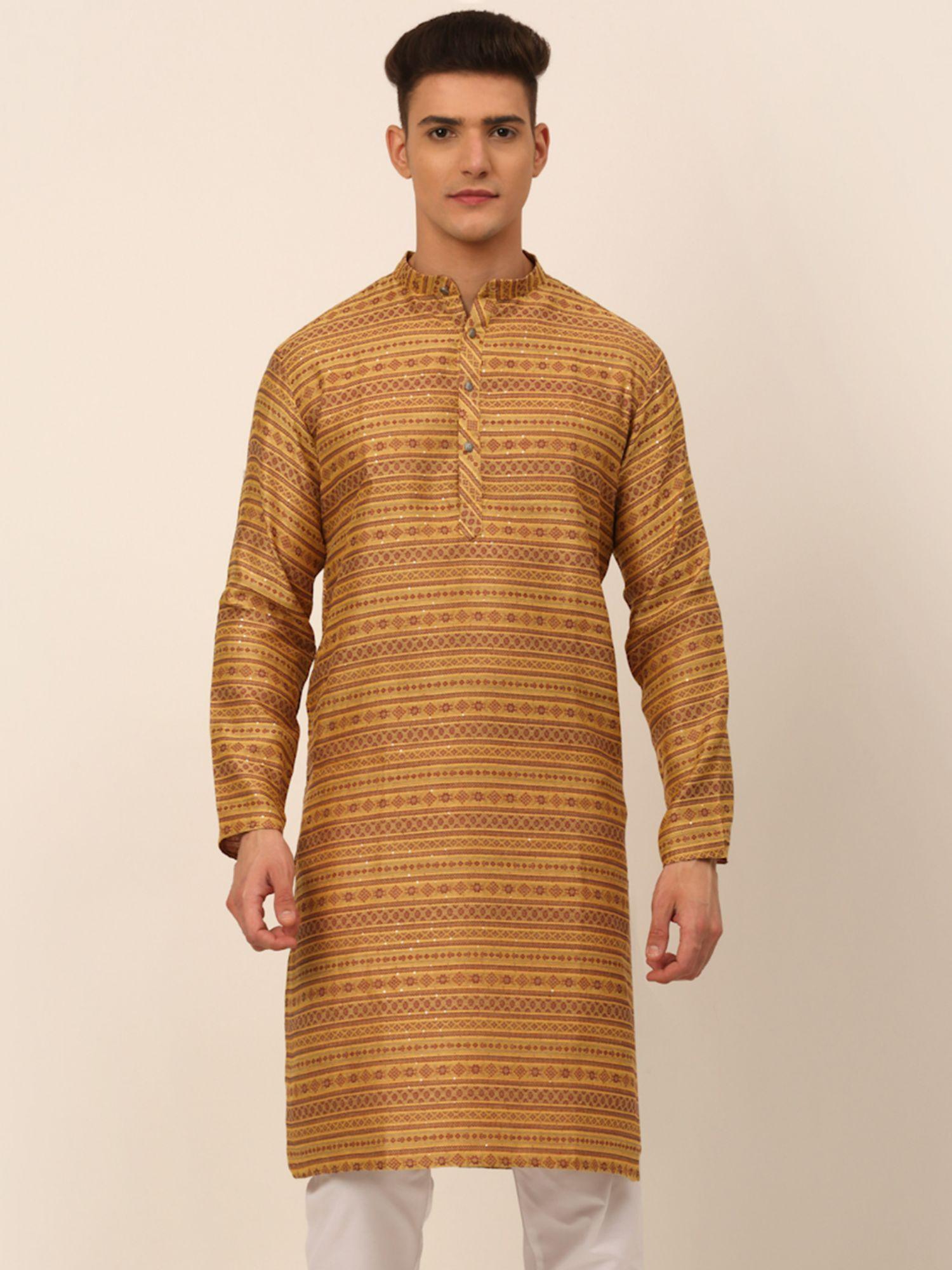 men yellow printed kurta