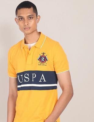 men yellow printed polo shirt