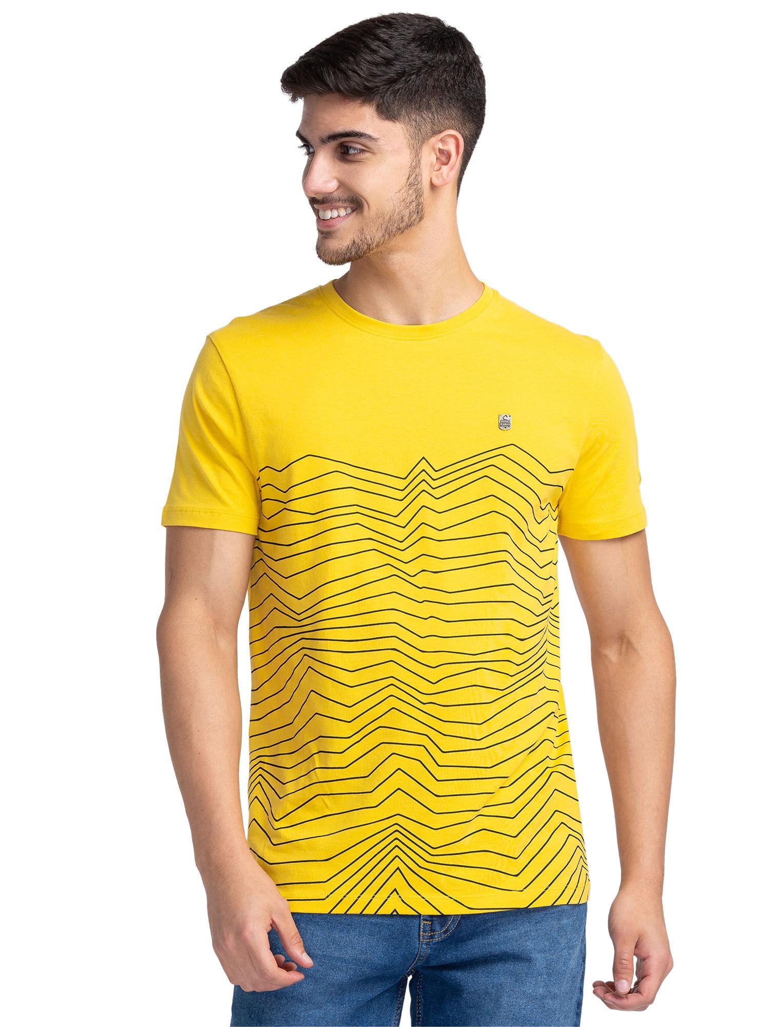 men yellow regular fit short sleeve t-shirts
