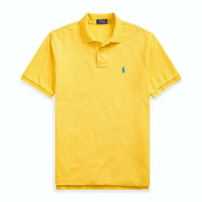 men yellow slim fit mesh polo