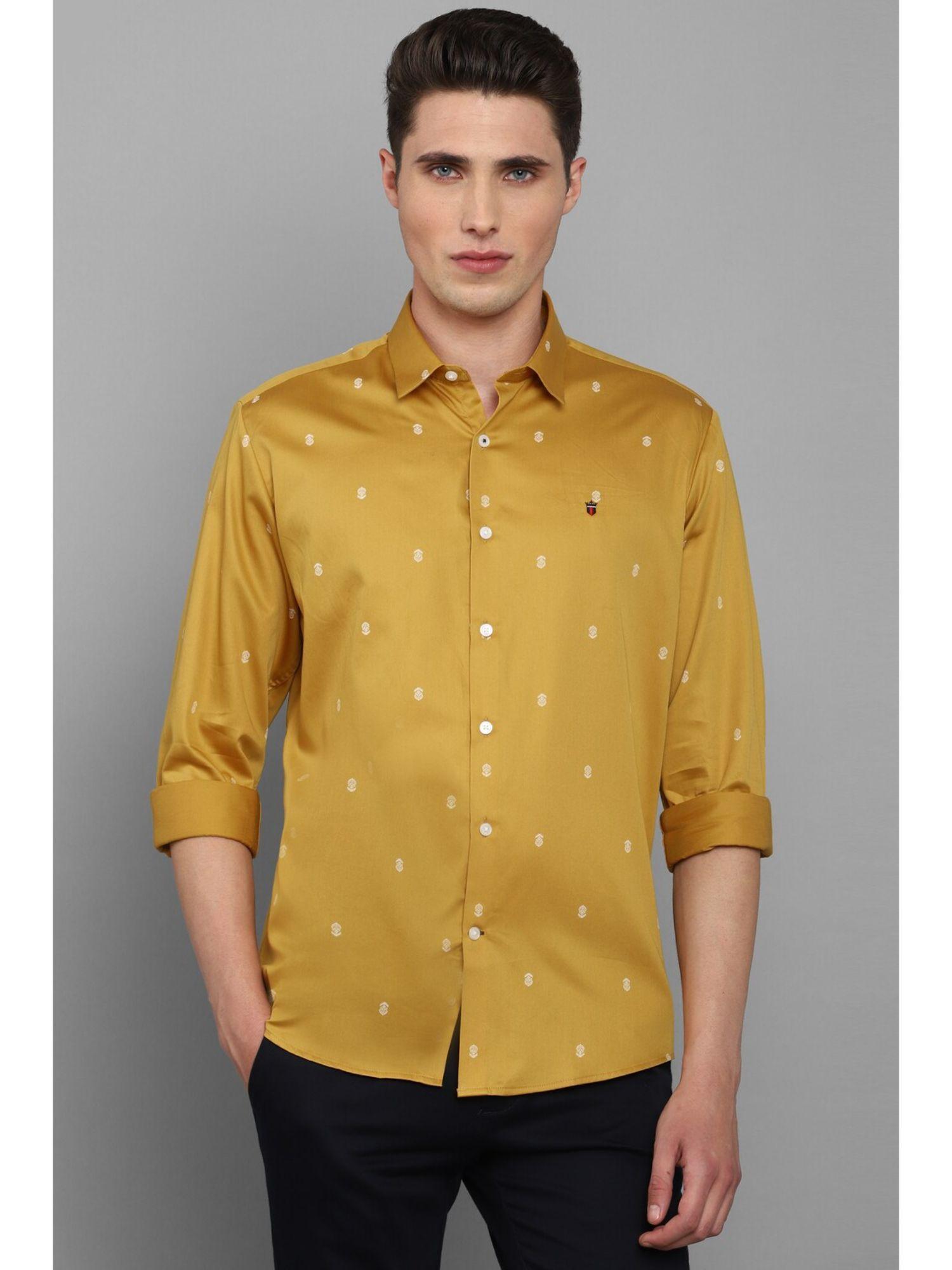 men yellow slim fit printed full sleeves formal shirt