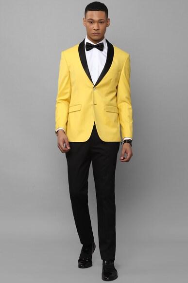 men yellow slim fit solid party blazer