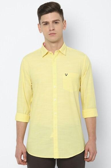 men yellow slim fit textured full sleeves casual shirts