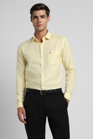 men yellow slim fit textured full sleeves formal shirts