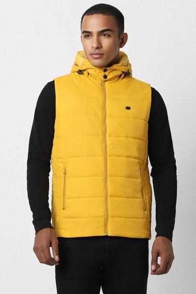 men yellow solid casual jacket