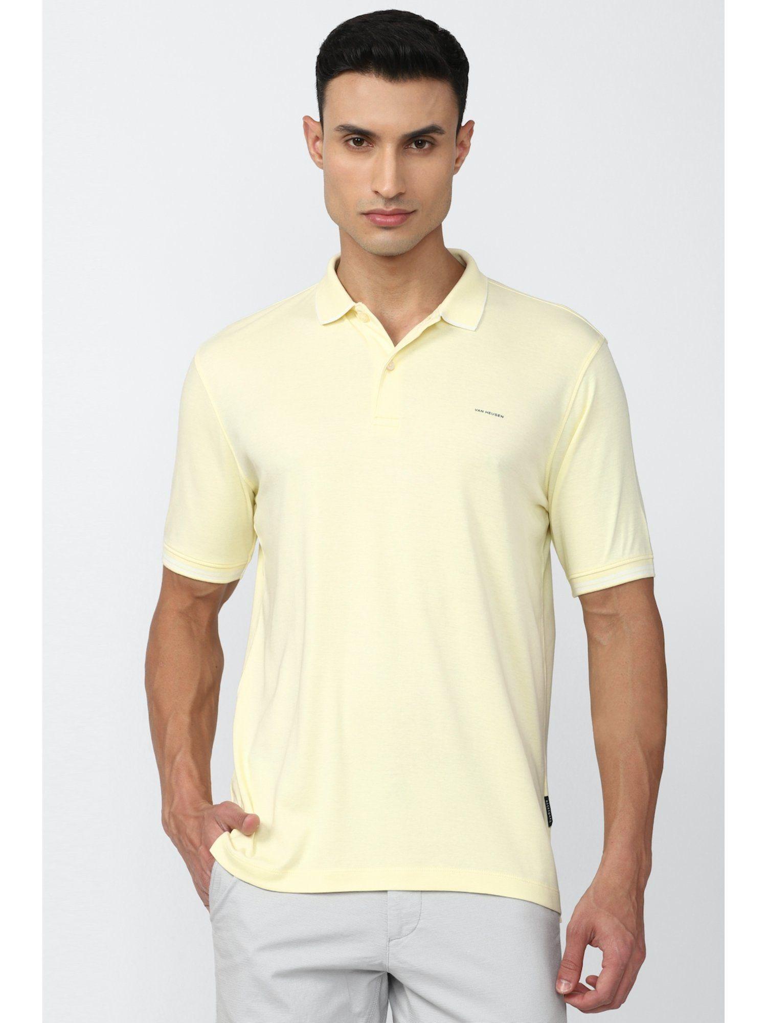 men yellow solid collar neck t-shirt